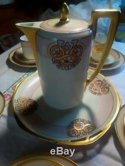 Vintage Rare Rosenthal Delb Bavaria ISOLDE 8 Piece Coffee/Tea Set Ivory/Pnk/Gold