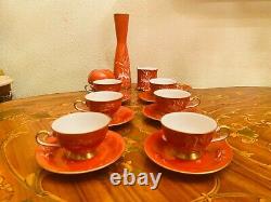 Vintage Red 6 Cups 6 Saucers German Waldershof Bavaria N Porcelain Coffee Set