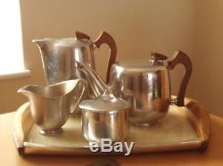 Vintage Retro 1950s Picquot Ware Tray, Tea & Coffee Pot, Jug and Sugar Basin Set