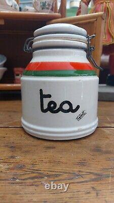 Vintage Retro Baldelli Coffee Jar Tea Sugar Cookie Jar Orange Green Cream Set