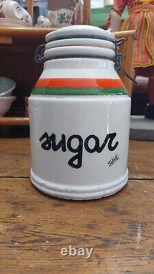 Vintage Retro Baldelli Coffee Jar Tea Sugar Cookie Jar Orange Green Cream Set