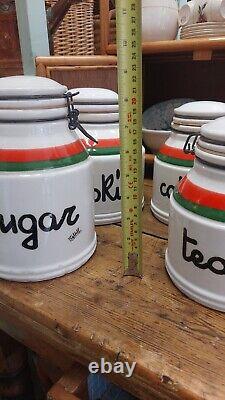 Vintage Retro Baldelli Coffee Jar Tea Sugar Cookie Jar Orange Green Cream Set