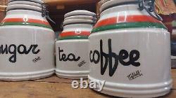 Vintage Retro Baldelli Coffee Jar Tea Sugar Cookie Jar Orange Green Cream Set