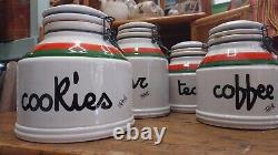 Vintage Retro Baldelli Coffee Jar Tea Sugar Cookie Jar Orange Green Cream Set