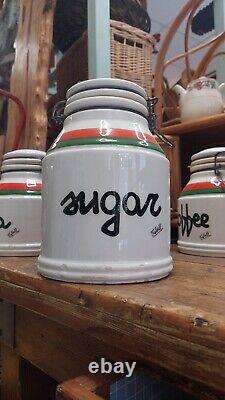 Vintage Retro Baldelli Coffee Jar Tea Sugar Cookie Jar Orange Green Cream Set