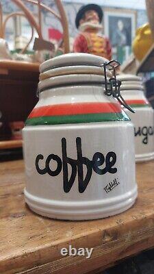 Vintage Retro Baldelli Coffee Jar Tea Sugar Cookie Jar Orange Green Cream Set