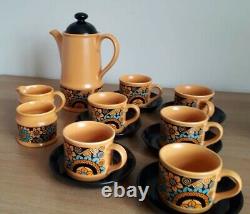 Vintage Retro Sadler Flower Floral Ceramic Coffee Set Orange Turquoise Black
