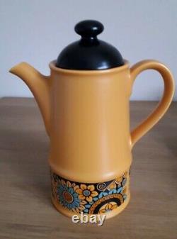 Vintage Retro Sadler Flower Floral Ceramic Coffee Set Orange Turquoise Black
