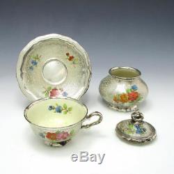 Vintage Rosenthal HAND PAINTED Chippendale Silver Overlay Coffee Pot Teacup Set