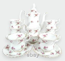 Vintage Royal Albert 15pc Pink Roses Bone China Coffee Set Pot Cup Saucer Floral