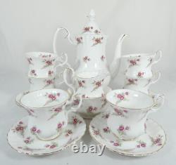 Vintage Royal Albert 15pc Pink Roses Bone China Coffee Set Pot Cup Saucer Floral