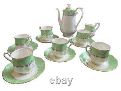 Vintage Royal Albert Crown China Tea / Coffee Set Green & Gold Pattern