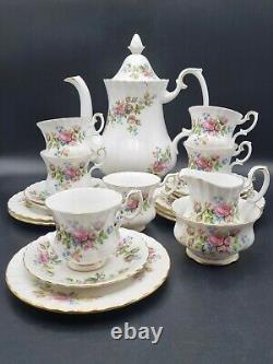 Vintage Royal Albert Moss Rose Coffee Set with Coffee Pot for 6-1st Quality