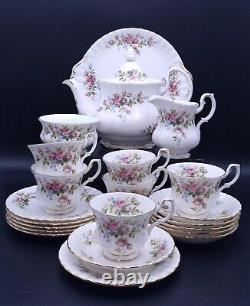 Vintage Royal Albert Moss Rose Tea Set with Tea Pot for 6 People-1st Quality