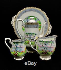 Vintage Royal Albert Silver Birch Coffee & Tea Set / For 6 People Afternoon Tea