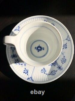 Vintage Royal Copenhagen Plain High Handle Blue Fluted Cup and Saucer 1/72 1/73