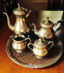 Vintage Royal Holland KMD Pewter 4 pc. Coffee & Tea Set with Tray- signed