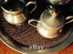 Vintage Royal Holland KMD Pewter 4 pc. Coffee & Tea Set with Tray- signed