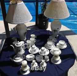 Vintage Royal Irish Tara Coffee And Tea Set With Candles And Holders And 2 Lamps