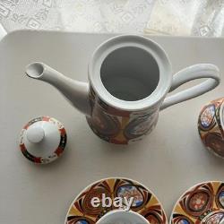 Vintage Royal Japan Imari Style 15pc Coffee Tea Set Gold Kabuki Cup Pot 1970s