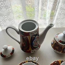 Vintage Royal Japan Imari Style 15pc Coffee Tea Set Gold Kabuki Cup Pot 1970s