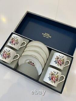Vintage Royal Worcester'Bournemouth' Pattern Four Coffee Cups/Saucers -Unused