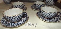 Vintage Russian Lomonosov Cobalt Blue Tea o Coffee set 13 pieces & Display sign