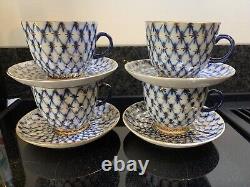 Vintage Russian Lomonosov (LFZ) Porcelain set of 4 tulip coffee cups and saucers