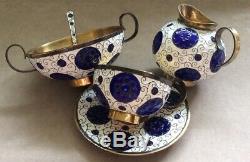 Vintage Russian Ussr Gilt Sterling Silver 916 Cloisonne Enamel Coffee Set