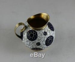 Vintage Russian Ussr Gilt Sterling Silver 916 Cloisonne Enamel Coffee Set