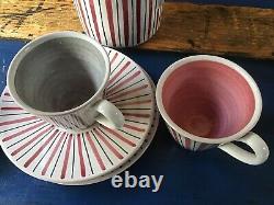 Vintage Scandinavian Stig Lindberg Style Striped Faience Coffee Set Unknown S