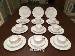 Vintage Set 30 Pcs SHELLEY Ludlow White Dessert Plates Coffee/Tea Cups & Saucers