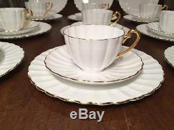 Vintage Set 30 Pcs SHELLEY Ludlow White Dessert Plates Coffee/Tea Cups & Saucers