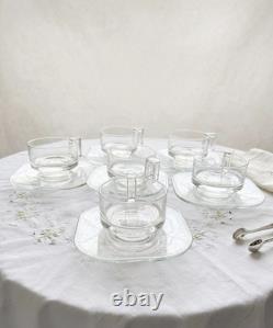 Vintage Set Arno Glass Coffee Cups and Saucers Set of 6
