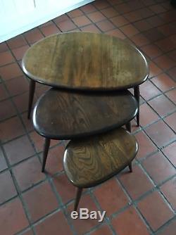 Vintage Set Nest Of 3 Ercol Pebble Side Tables Dark Wood Coffee Table English