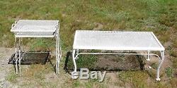 Vintage Set Wrought Iron & Wire Mesh Metal Nesting Tables & Coffee Table Patio