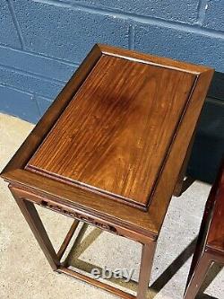 Vintage Set of 4 Hand Made Elm Wood Nesting Tables Occasional Coffee Table Asian