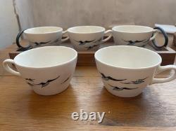 Vintage Set of 5 Figgjo Flint Coffee Cups Torskefiske MCM Scandinavian Folk Art
