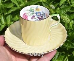 Vintage Set of 6 Aysnely 1545 Demitasse Cups & Saucer, Creamer & Sugar Floral