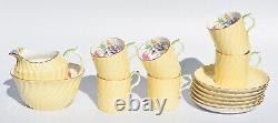 Vintage Set of 6 Aysnely 1545 Demitasse Cups & Saucer, Creamer & Sugar Floral