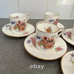 Vintage Shabby Demitasse Coffee Tea Set Floral Gorgeous Gold Rimmed Chic 6