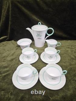 Vintage Shelley England Bone China Coffee Set Green Leaf 11 Pieces, 1930's