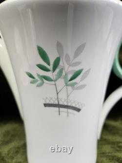 Vintage Shelley England Bone China Coffee Set Green Leaf 11 Pieces, 1930's