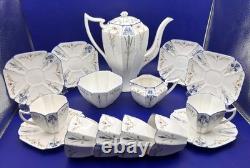 Vintage Shelley Queen Anne Coffee Set for 6 in Blue Iris Pattern, 22 pieces