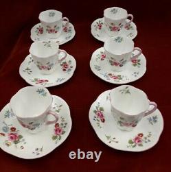 Vintage Shelley Rose & Red Daisy 6 piece coffee set cups saucers pot jug