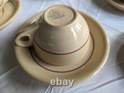 Vintage Shenango China Restaurant Ware Coffee Tea Cups Tan & Red Stripe Set Of 6