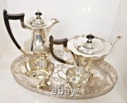 Vintage Silver Plate Tea And Coffee Set Complete with Gallery Tray