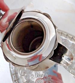 Vintage Silver Plate Tea And Coffee Set Complete with Gallery Tray