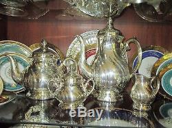Vintage Silver Plate Tea Coffee Service Set-silver overlay on Porcelain Germany