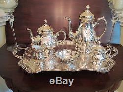 Vintage Silver Plate Tea Coffee Service Set-silver overlay on Porcelain Germany